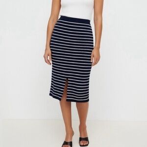 Zara Navy and White Striped Pencil Skirt Size Medium